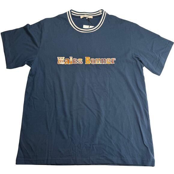 NWT Wales Bonner Men's Organic Jersey Original Tee Crew Neck Navy Blue, Medium - Picture 1 of 15